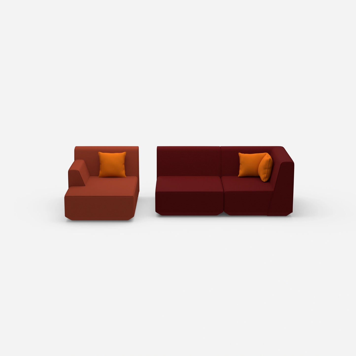 Canapé modulable pour 2 personnes avec pouf de face