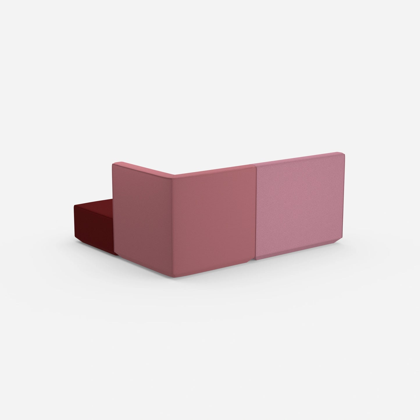 Canapé d'angle rose avec dossier haut vu de derrière
