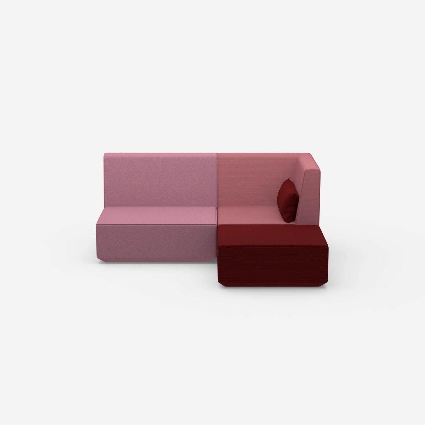 Canapé d'angle rose avec dossier haut vu de face