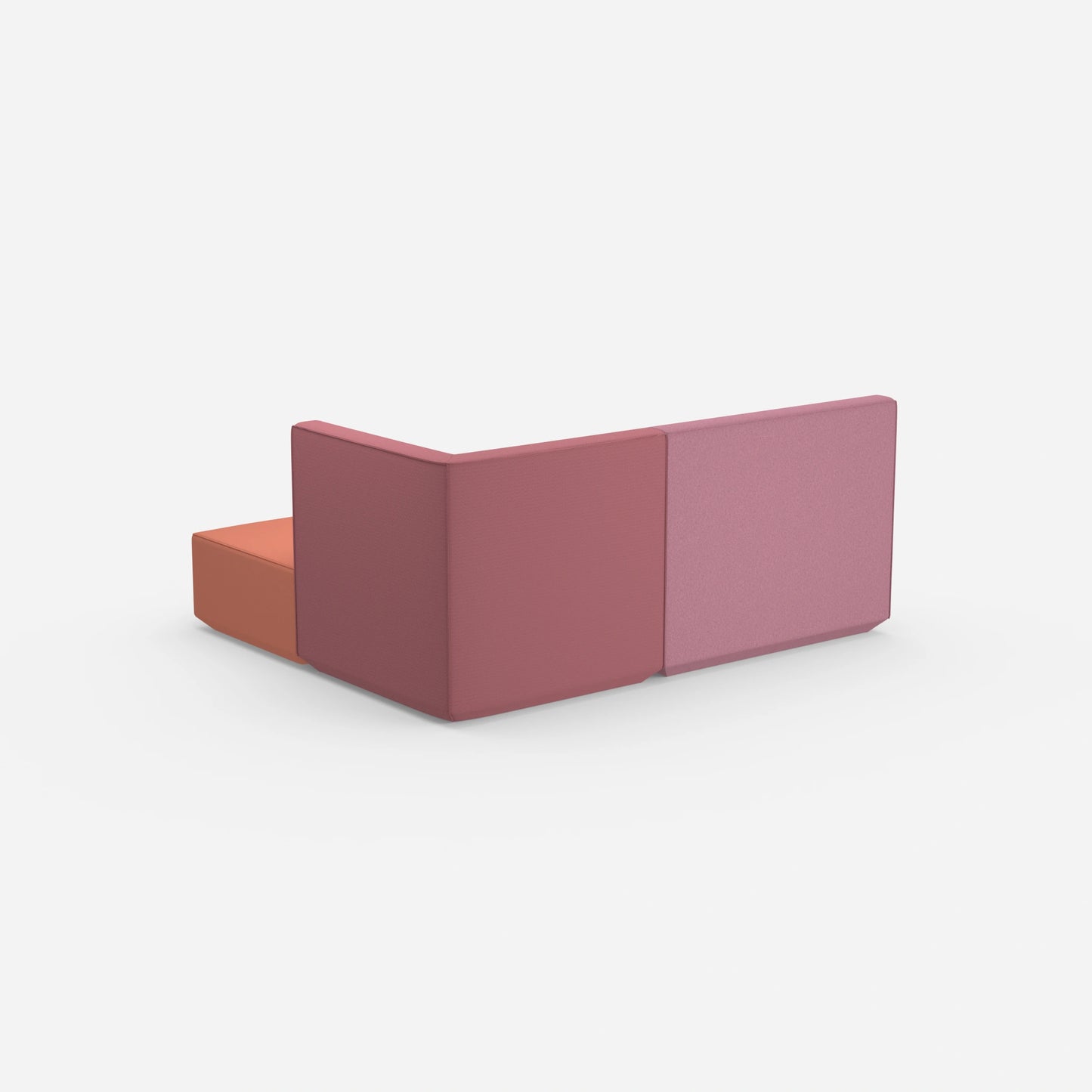 Canapé d'angle rose avec dossier haut vu de derrière