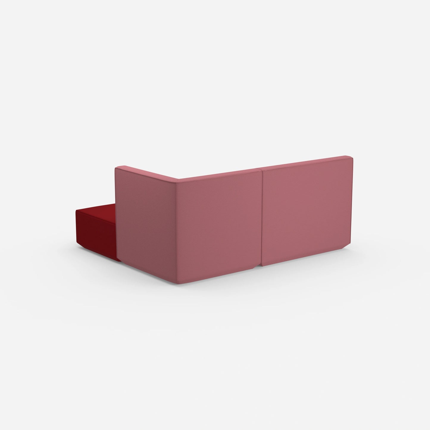 Canapé d'angle rose avec dossier haut vu de derrière