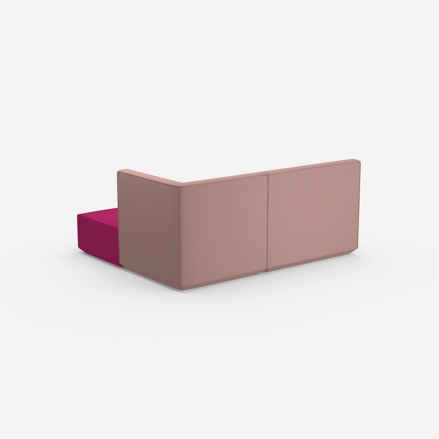 Canapé d'angle rose avec dossier haut vu de derrière