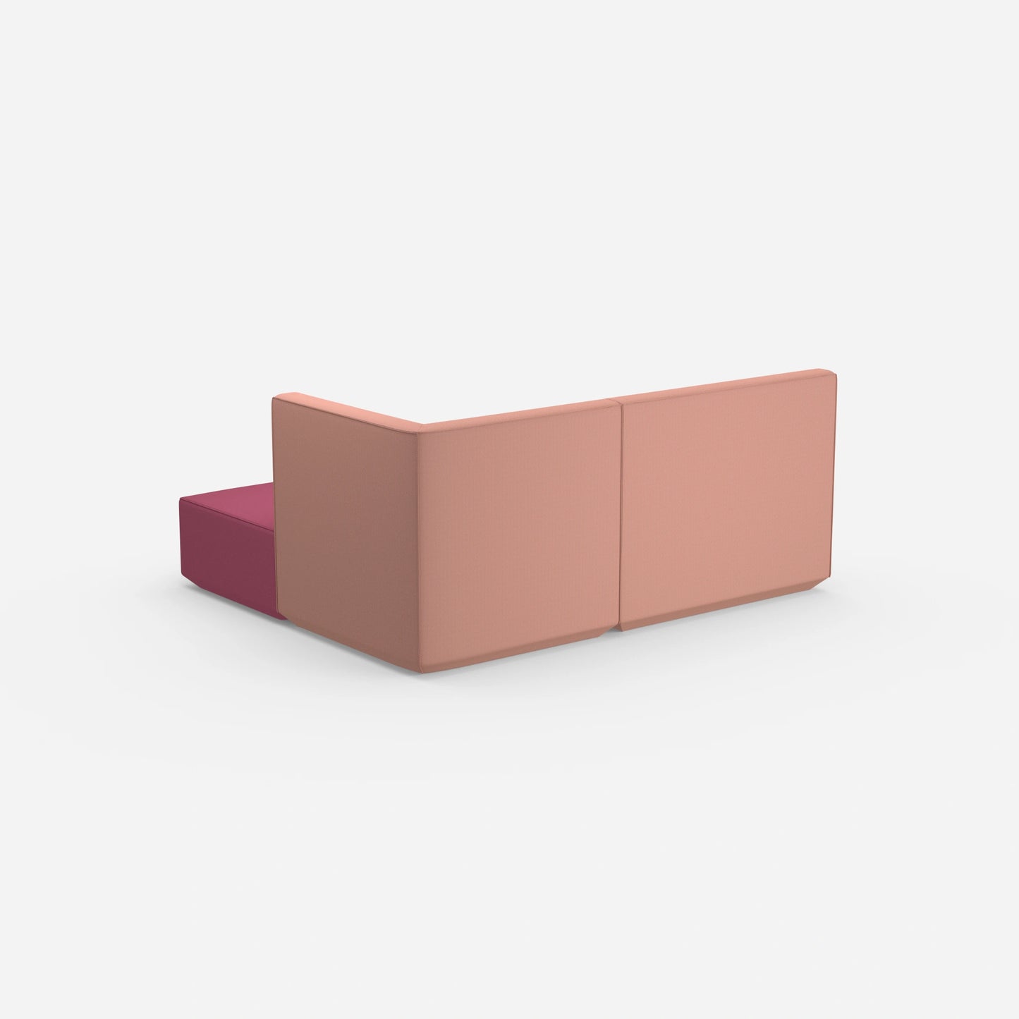 Canapé d'angle rose avec dossier haut vu de derrière