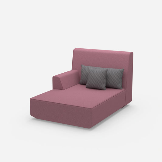 Chaise longue rose avec dossier haut vu de côté