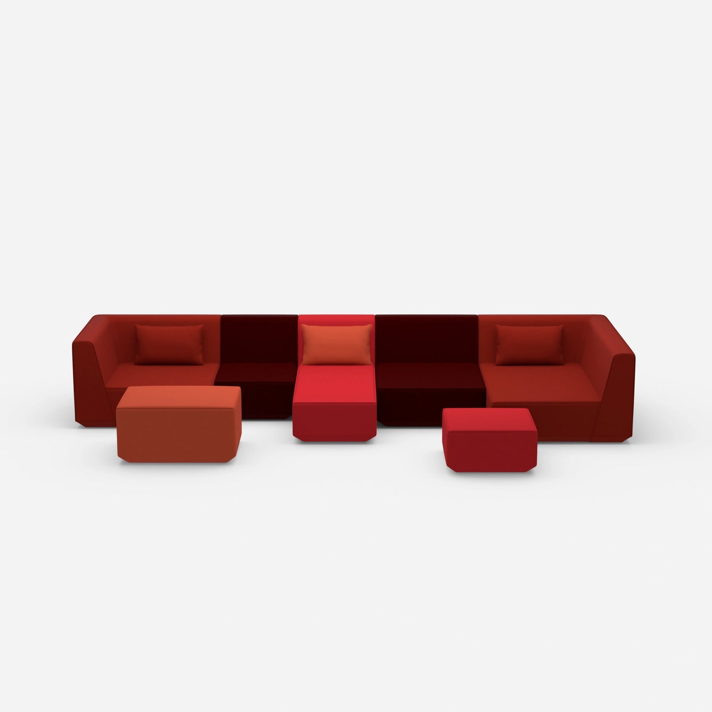 Canapé dans différentes nuances de rouge vu de face
