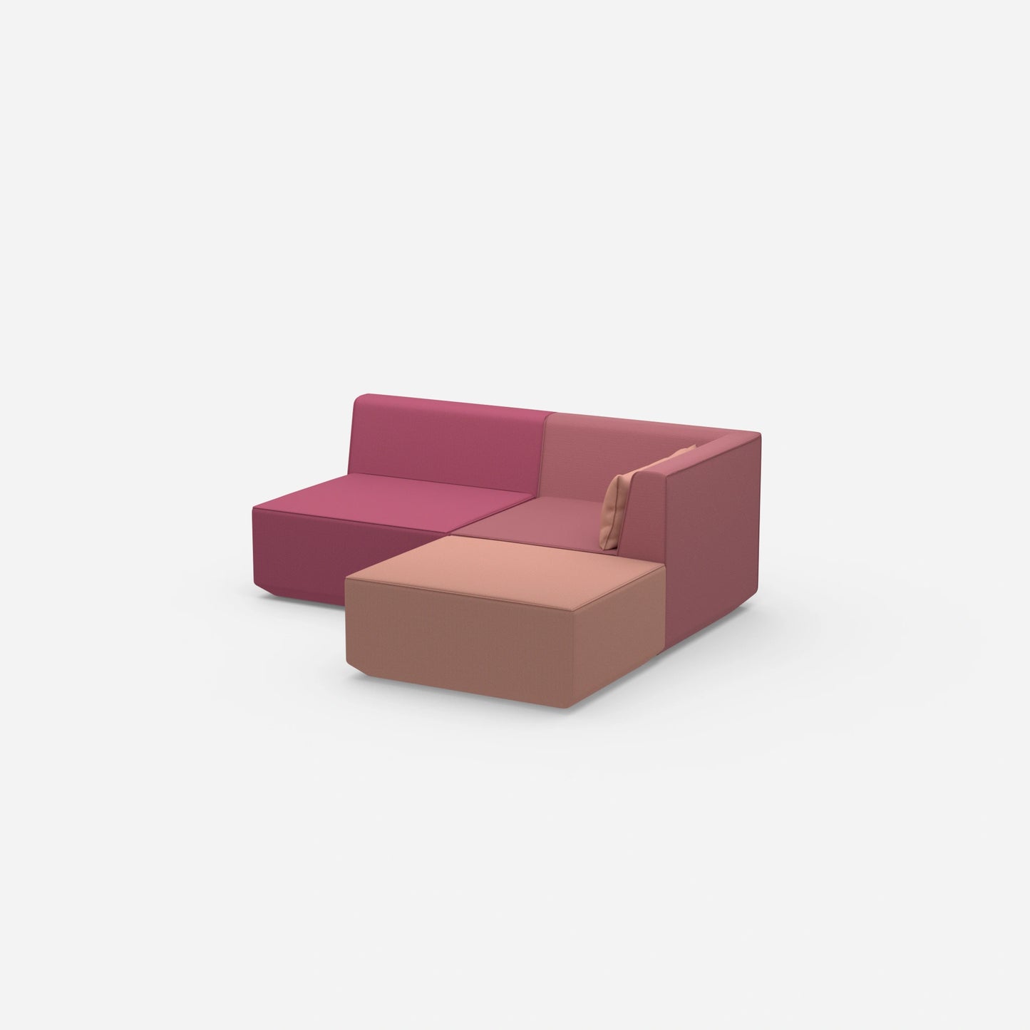 Divano angolare rosa visto di lato