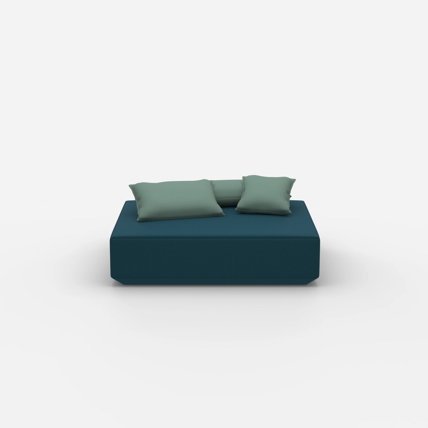 Pouf moderno color petrolio visto frontalmente
