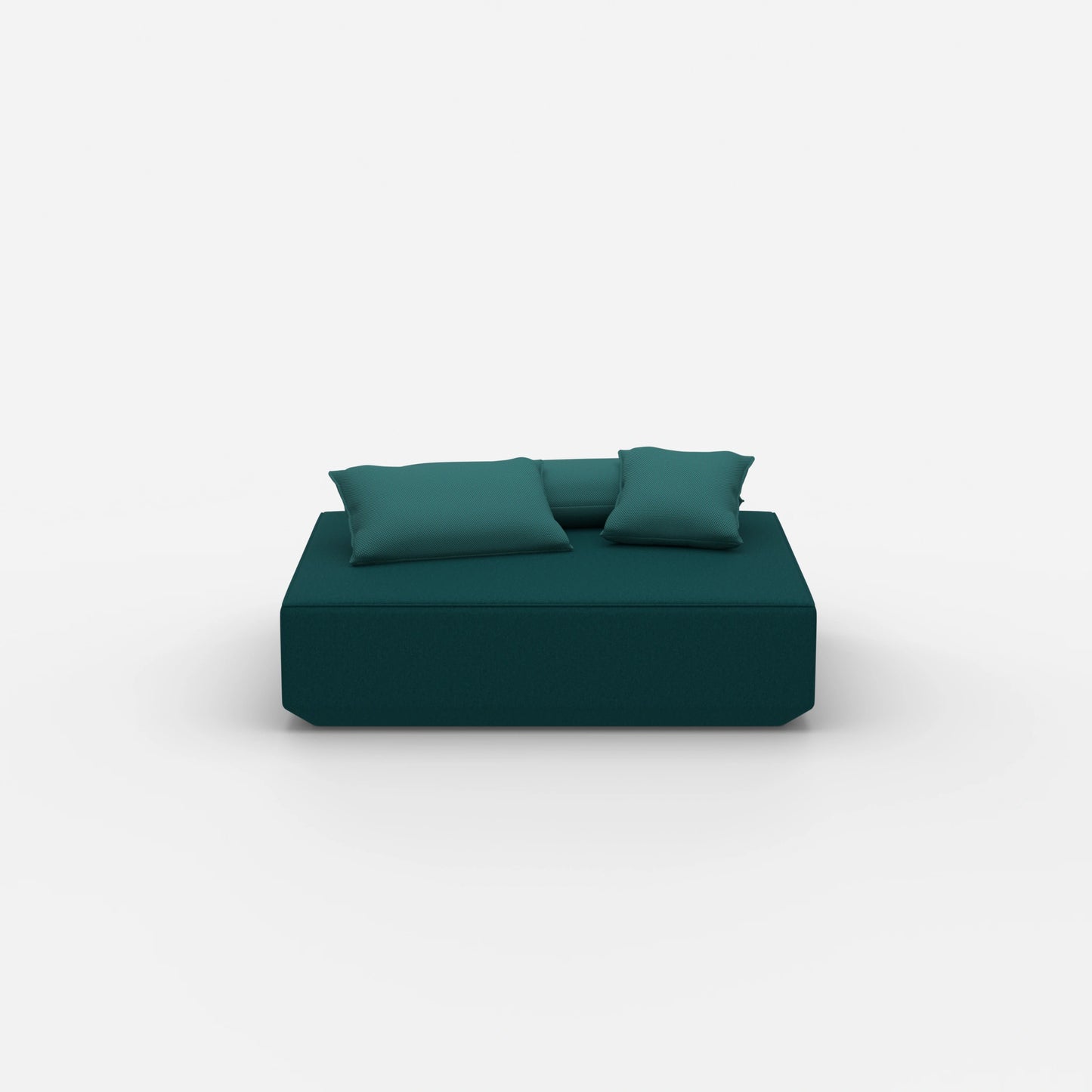 Pouf moderno color petrolio visto frontalmente