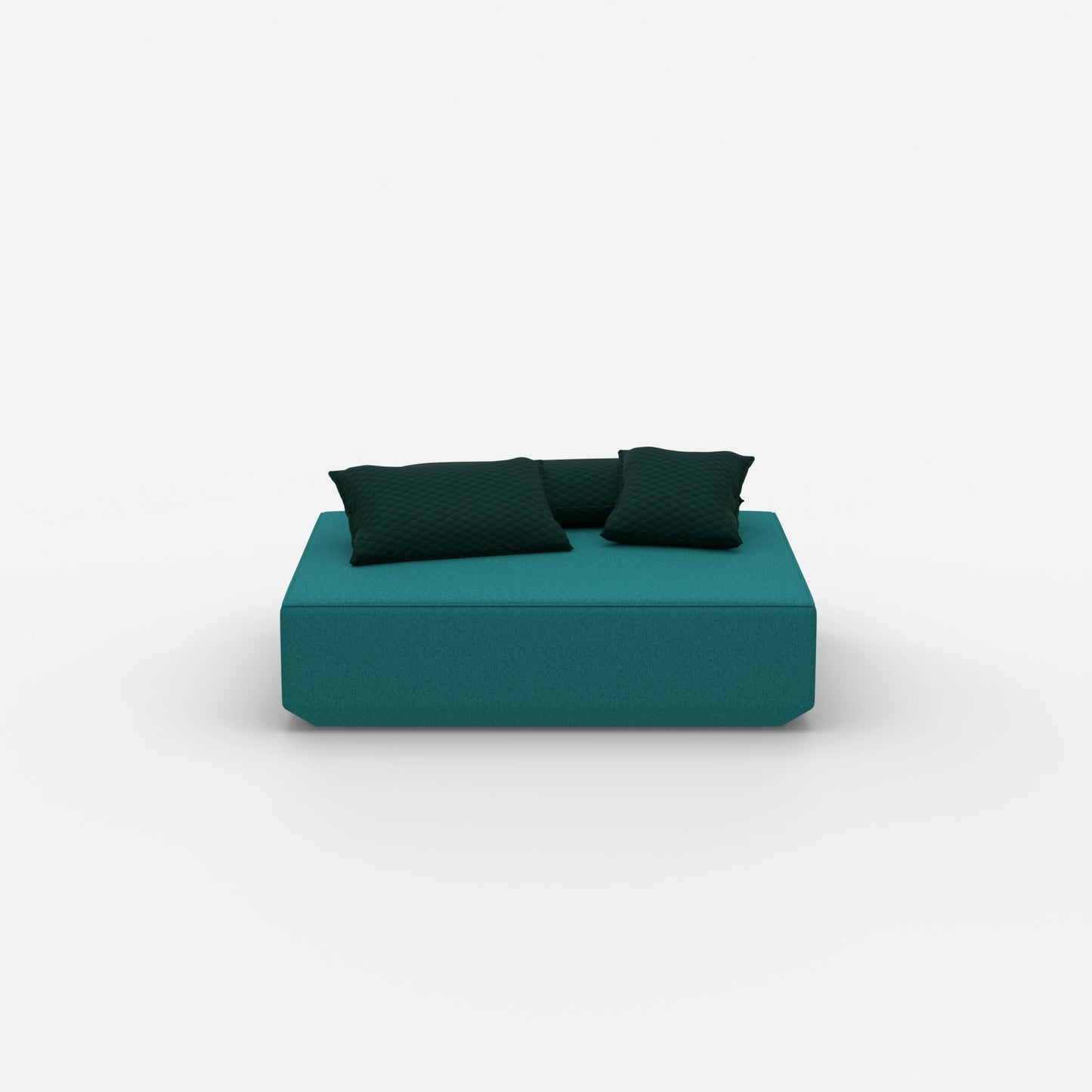 Pouf moderno color petrolio visto frontalmente