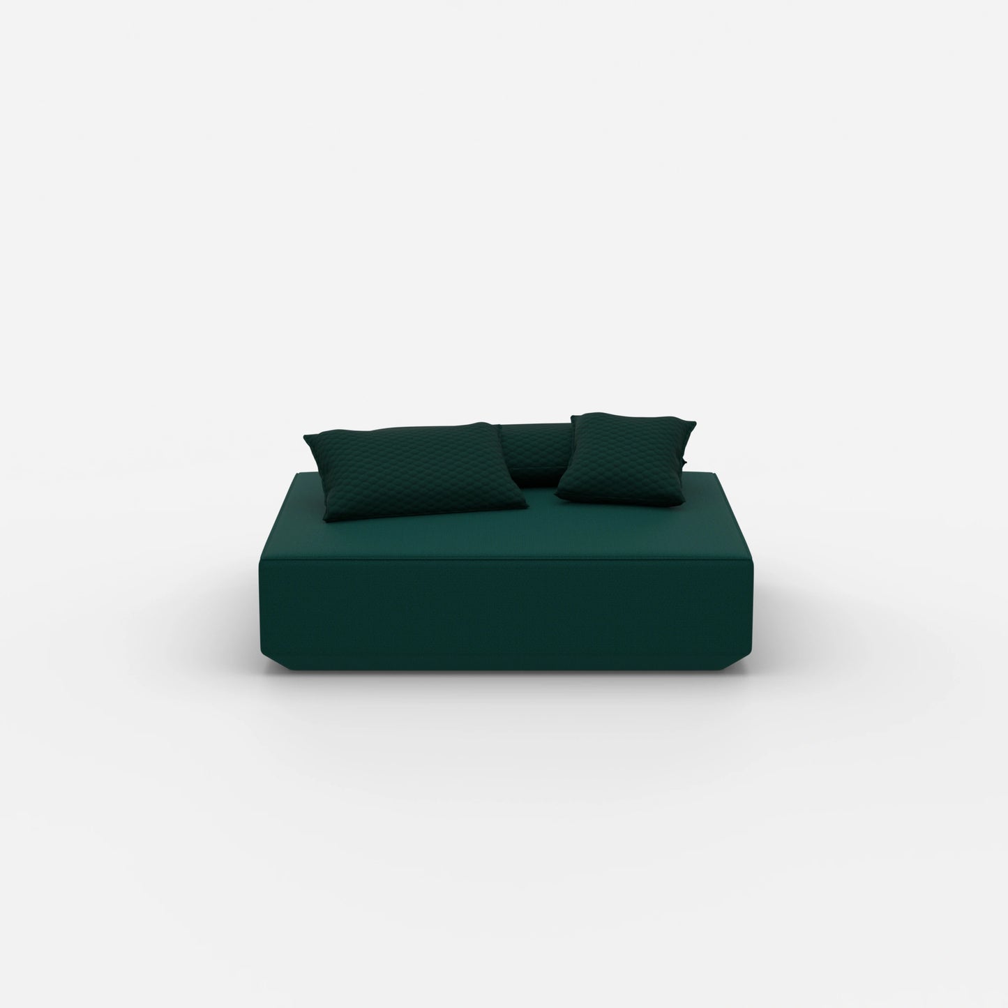 Pouf moderno color petrolio visto frontalmente