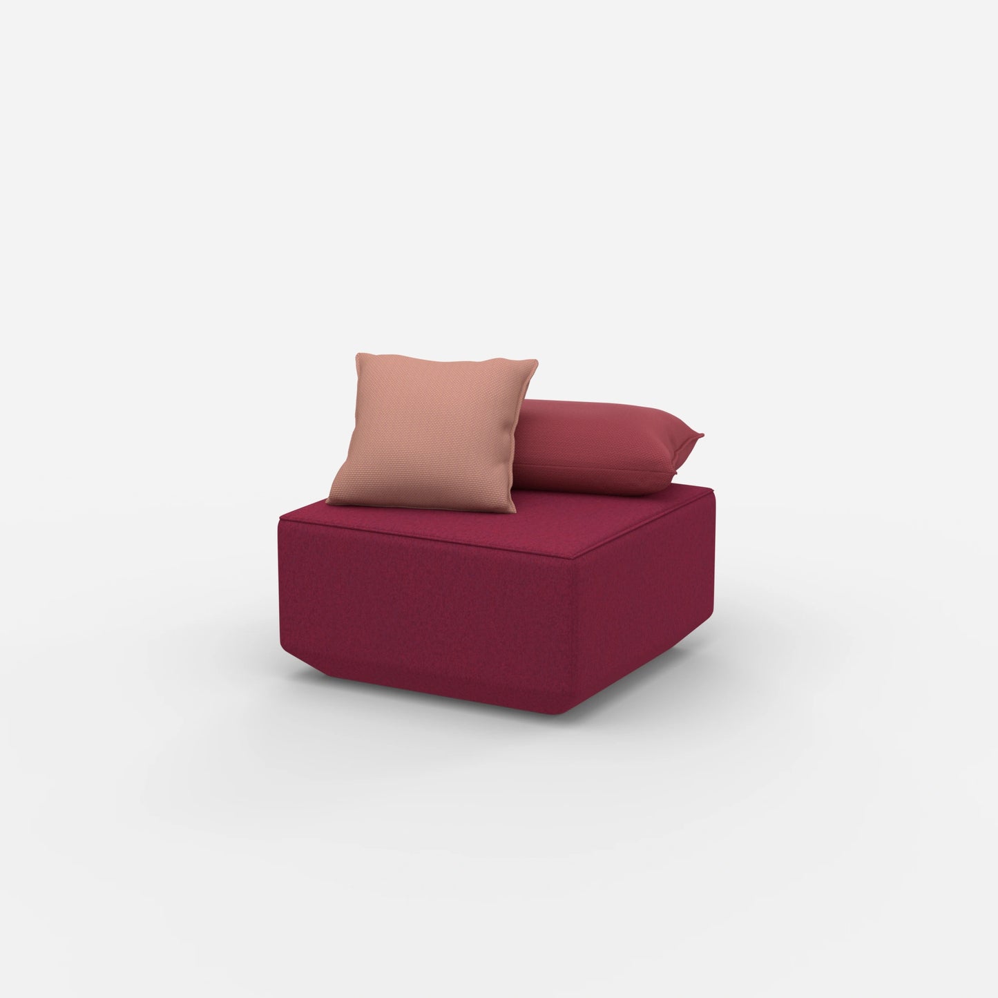 Pouf moderno rosa visto di lato