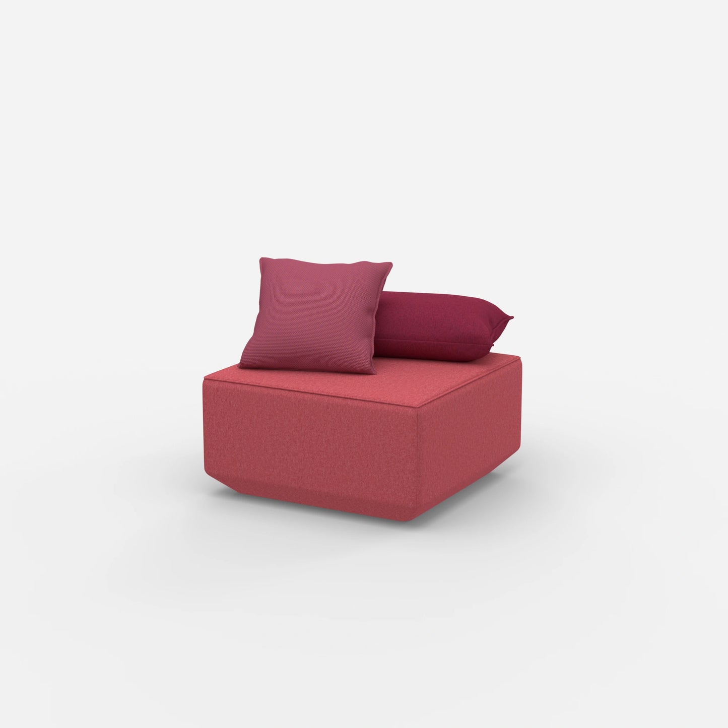 Pouf moderno rosa visto di lato