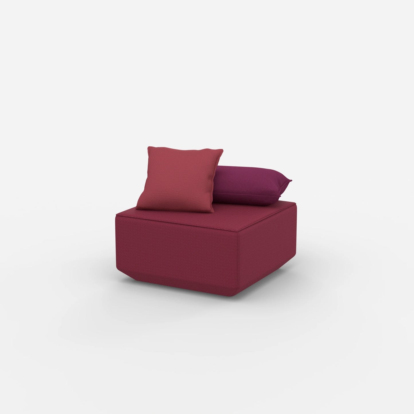 Pouf moderno rosa visto di lato