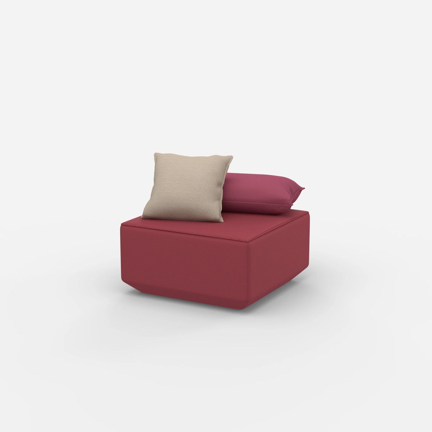 Pouf moderno rosa visto di lato