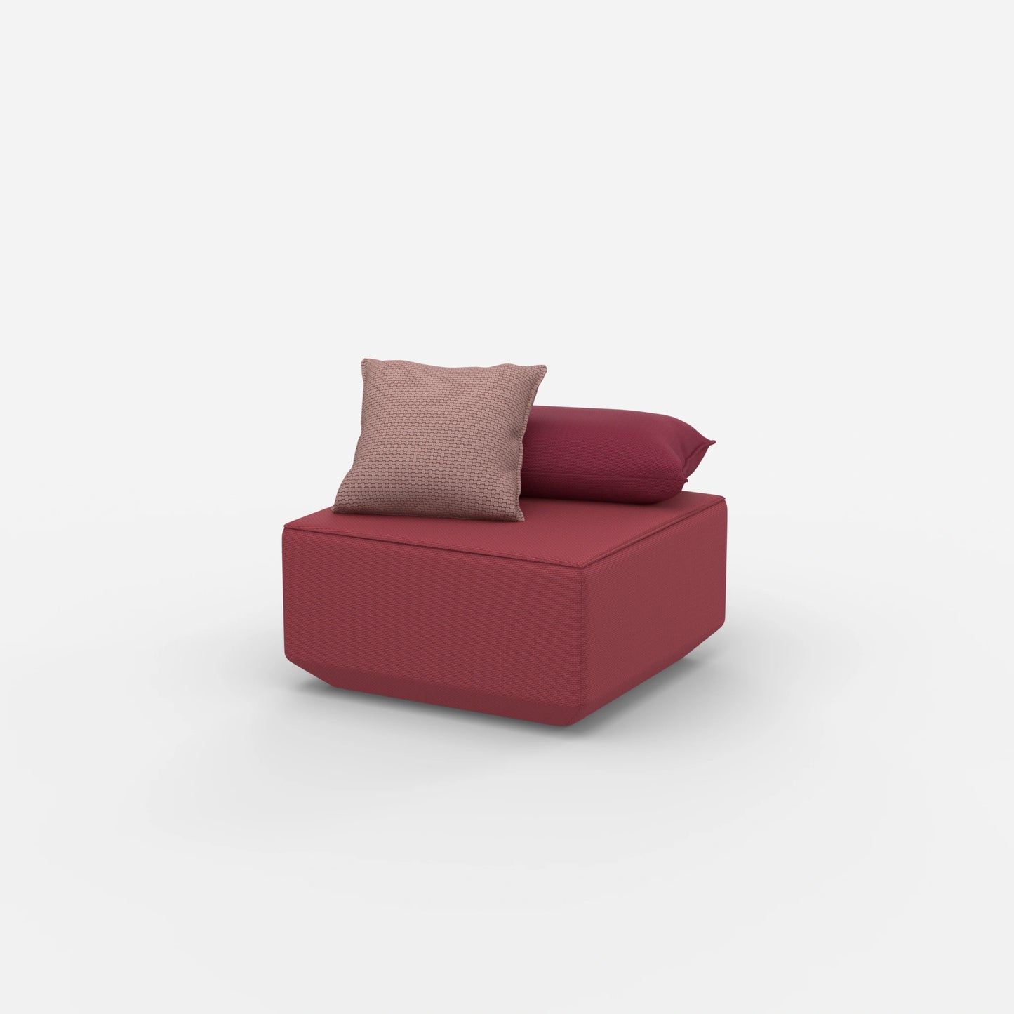 Pouf moderno rosa visto di lato