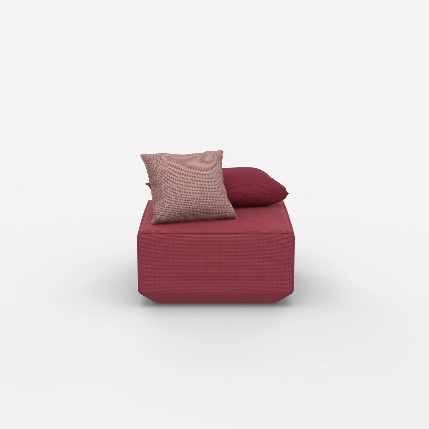 Pouf moderno di colore rosa dal davanti