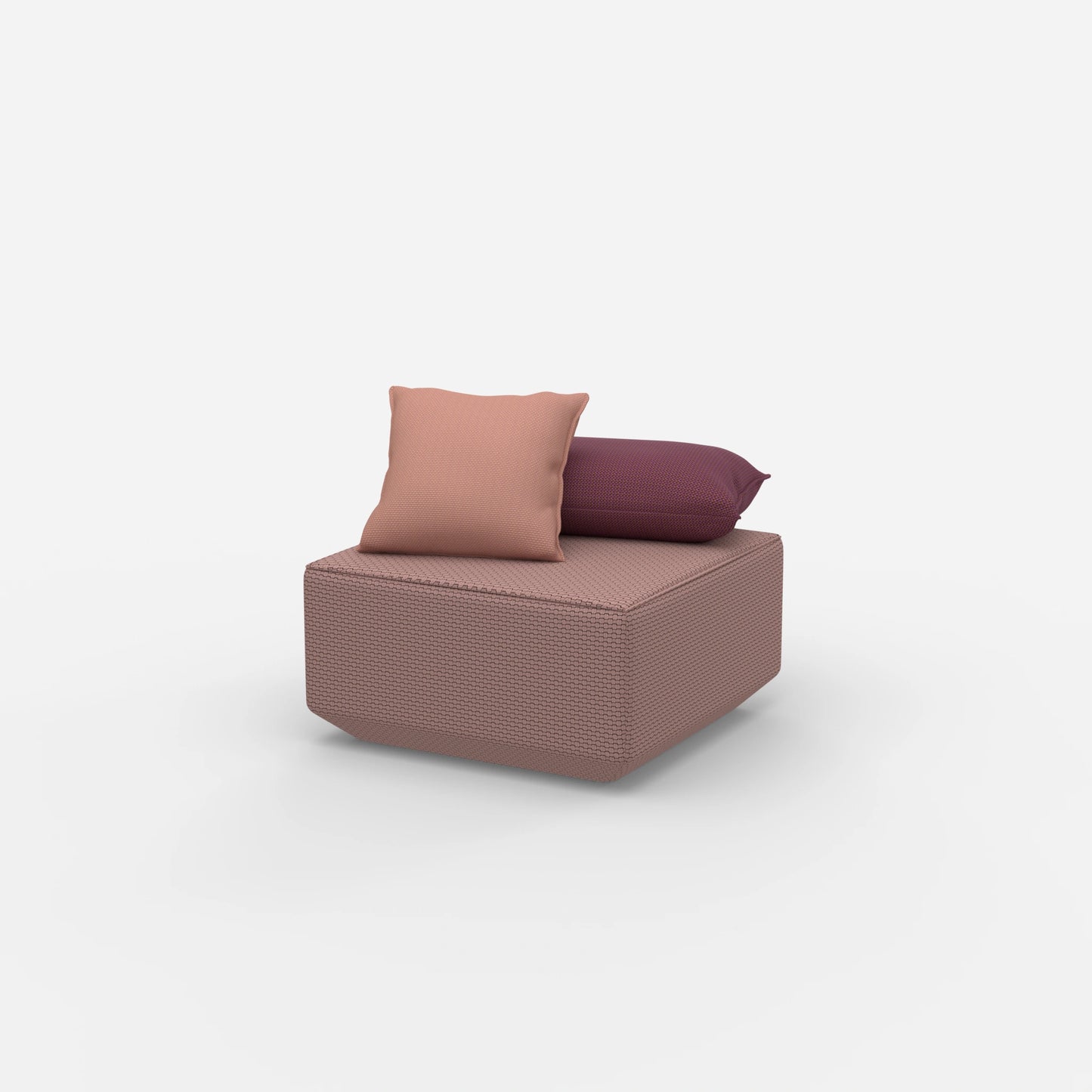 Pouf moderno rosa visto di lato