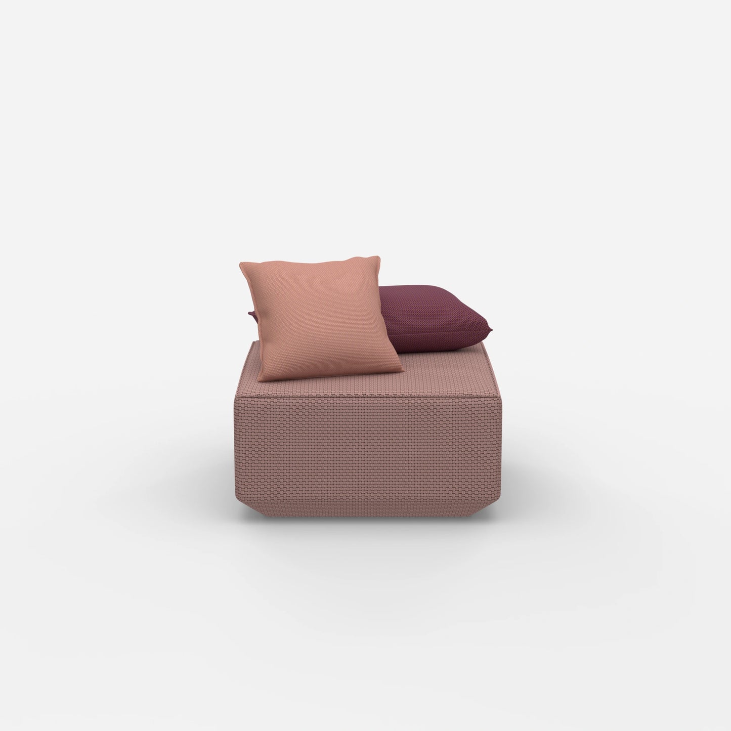 Pouf moderno di colore rosa dal davanti