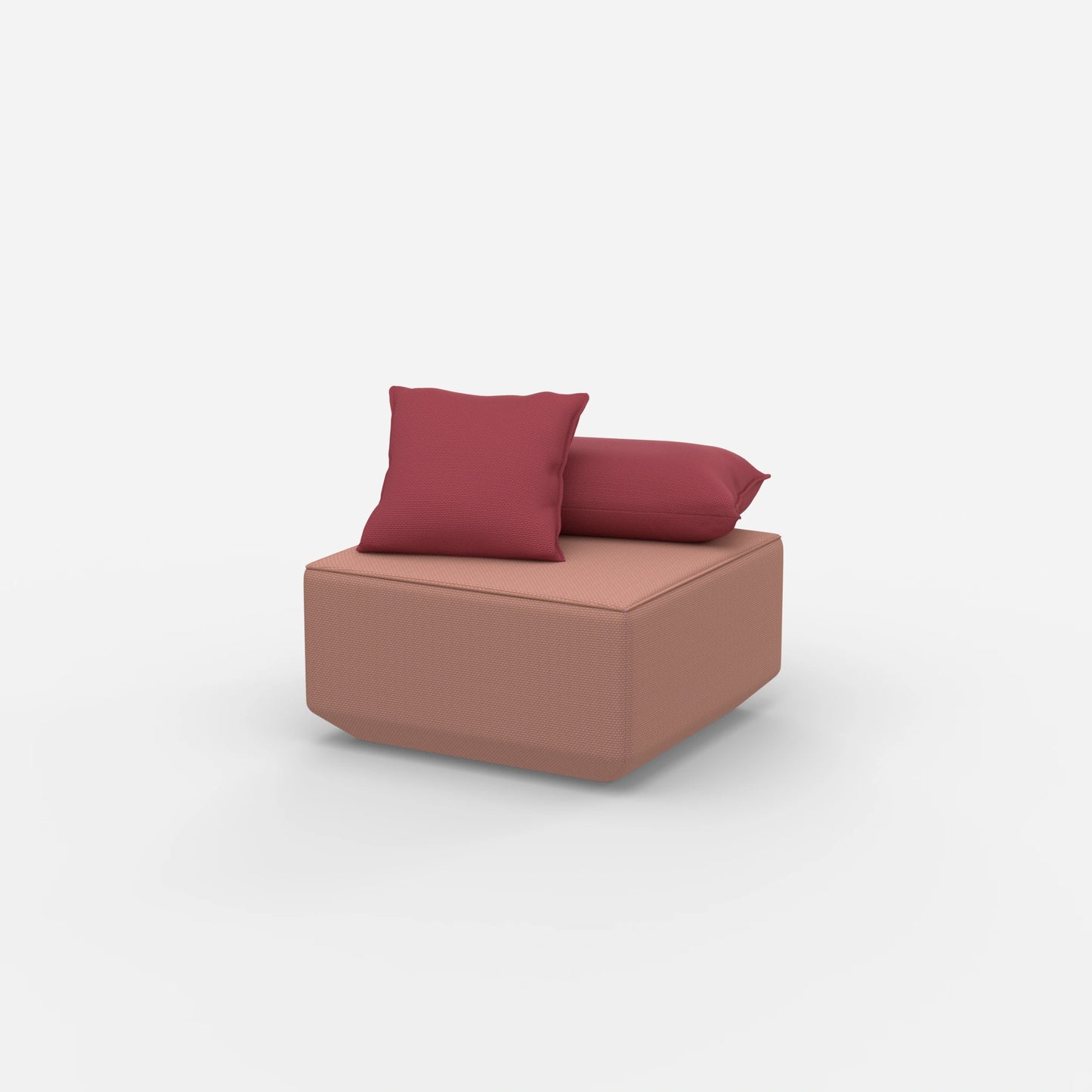 Pouf moderno rosa visto di lato