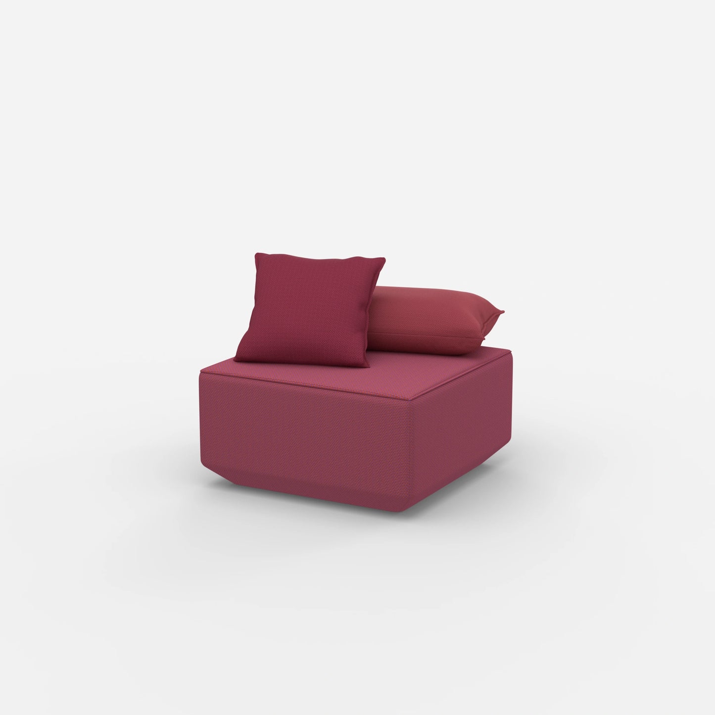 Pouf moderno rosa visto di lato