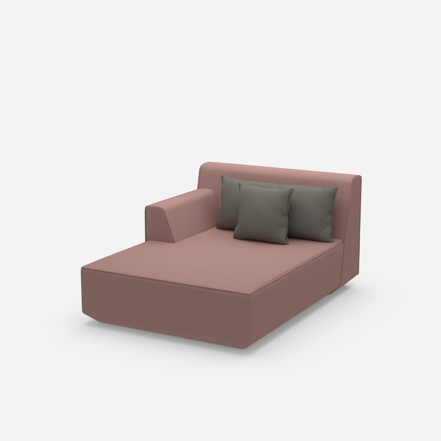 Chaise longue modulare rosa vista di lato