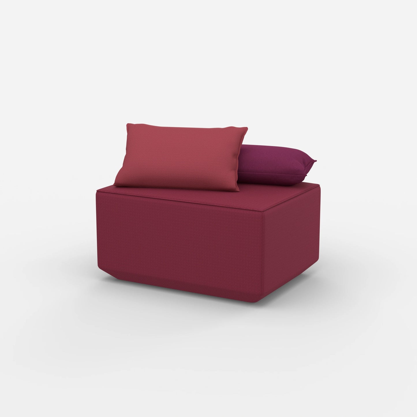 Pouf rosa visto di lato