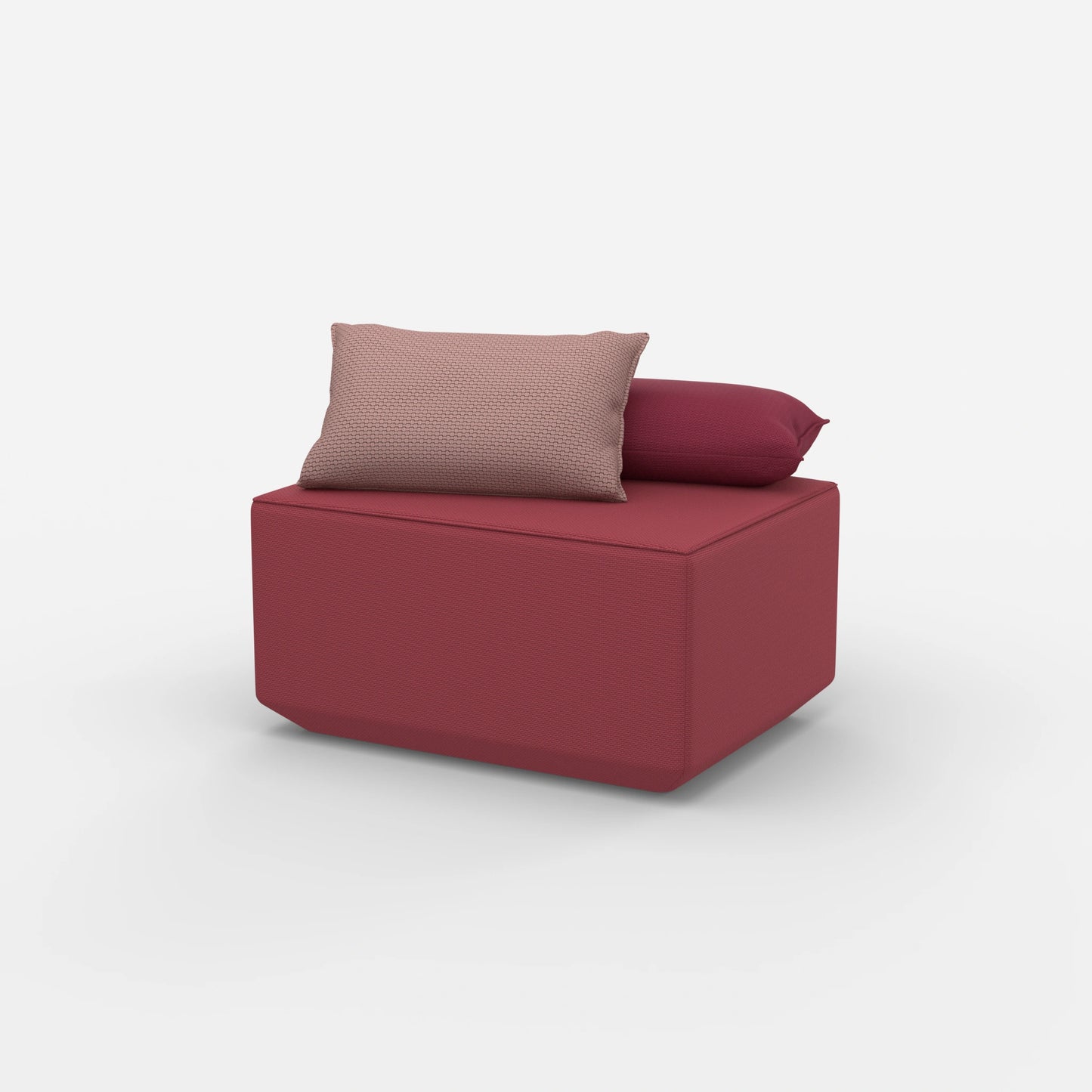 Pouf rosa visto di lato