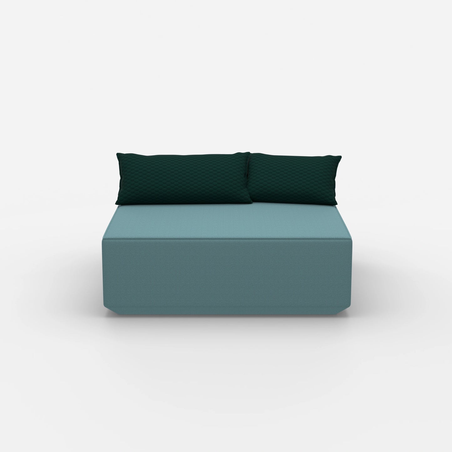 Pouf turchese visto frontalmente