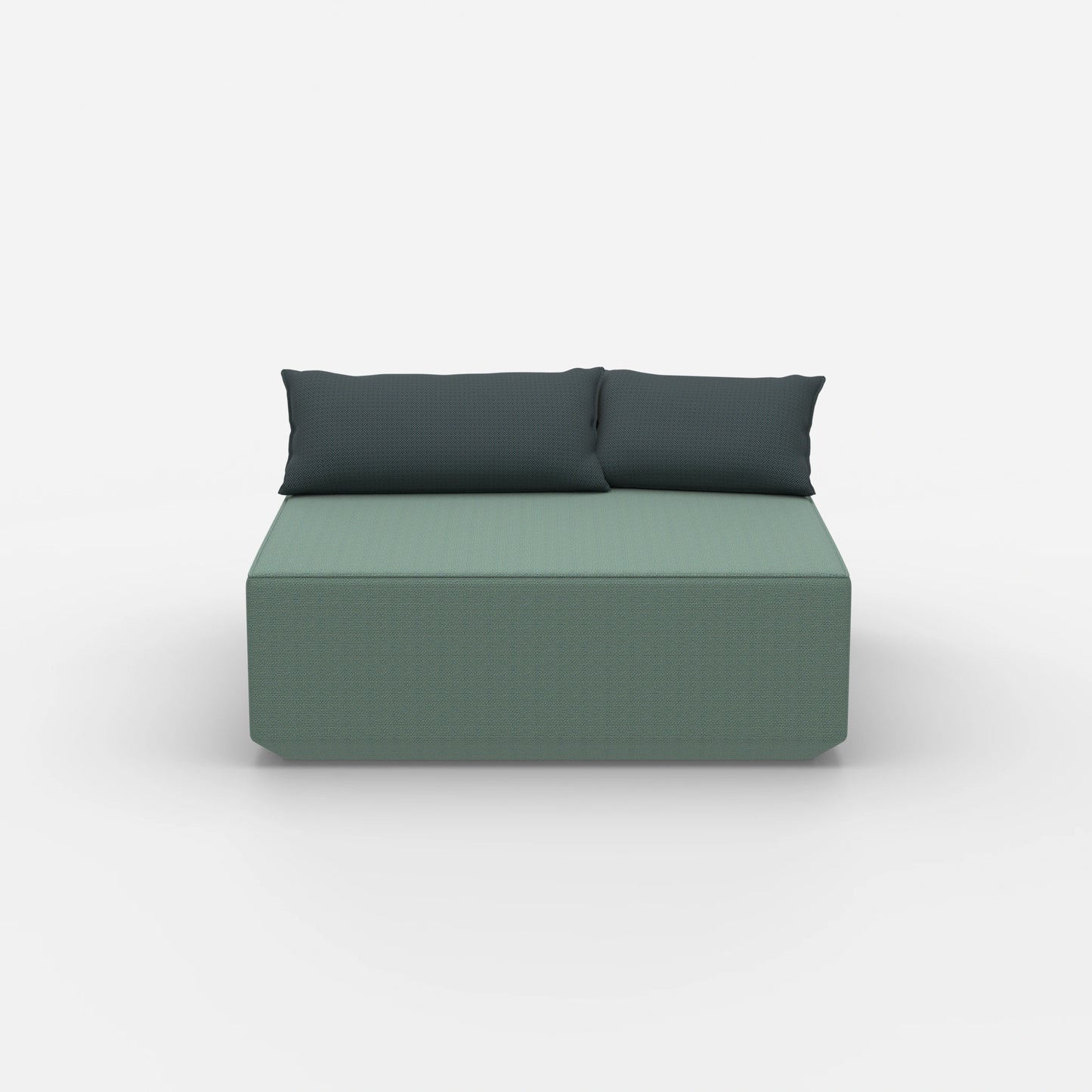 Pouf turchese visto frontalmente