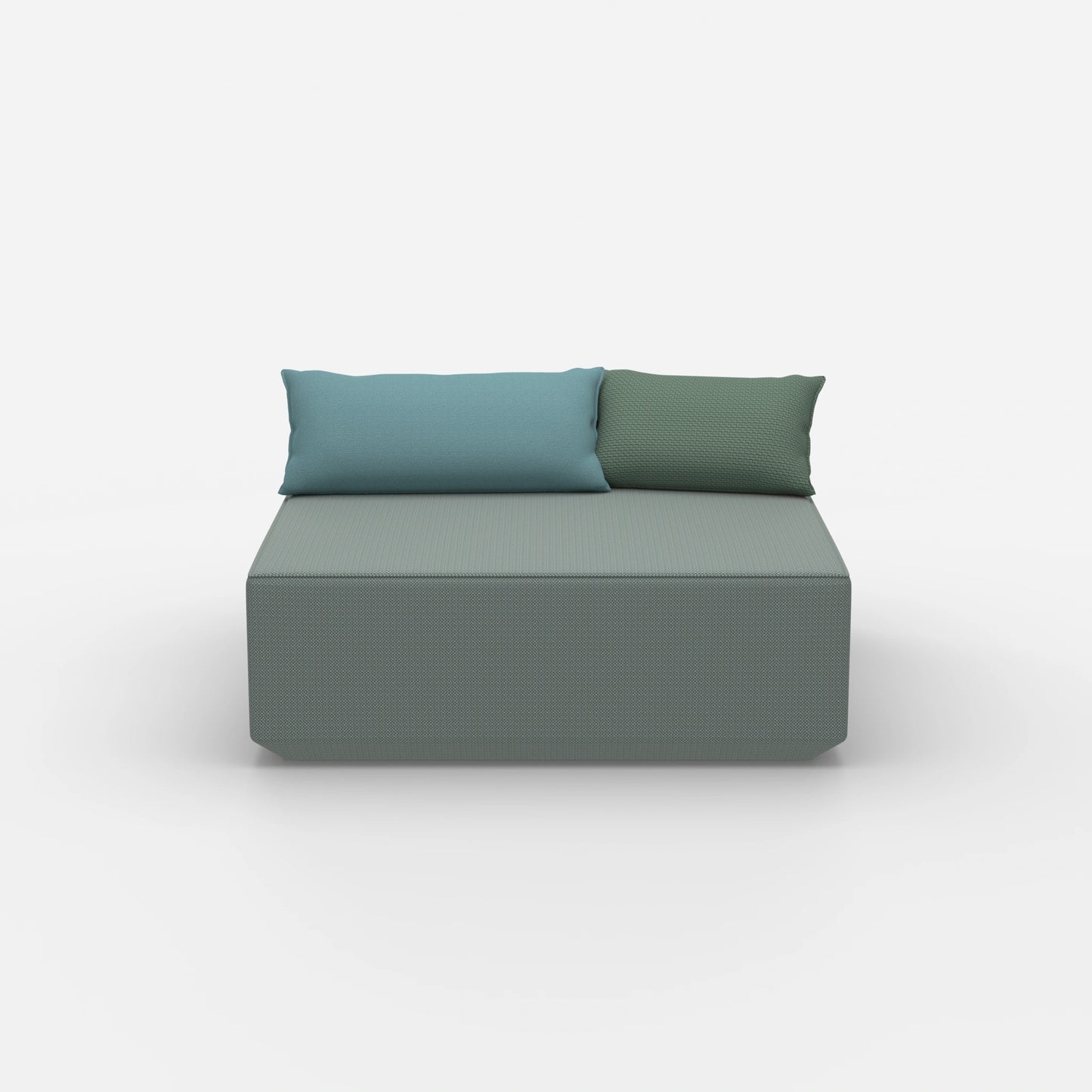Pouf turchese visto frontalmente