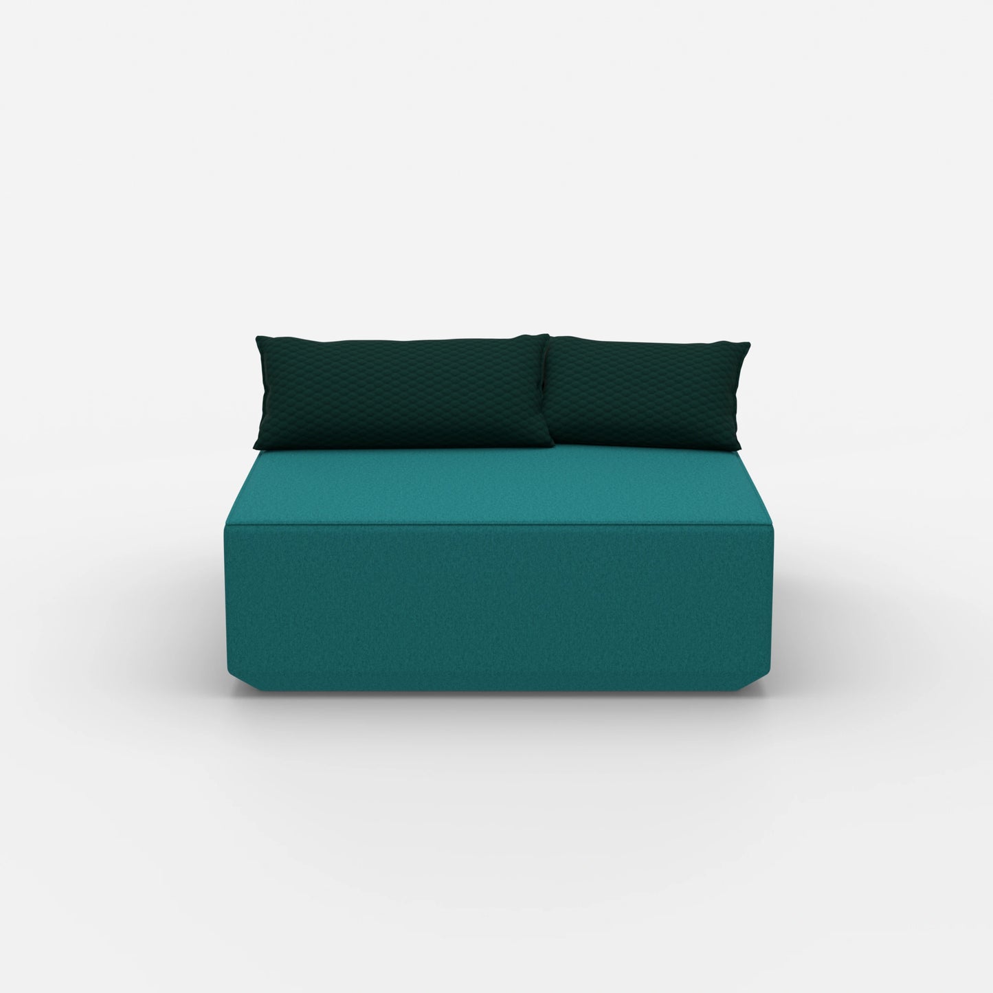 Pouf turchese visto frontalmente