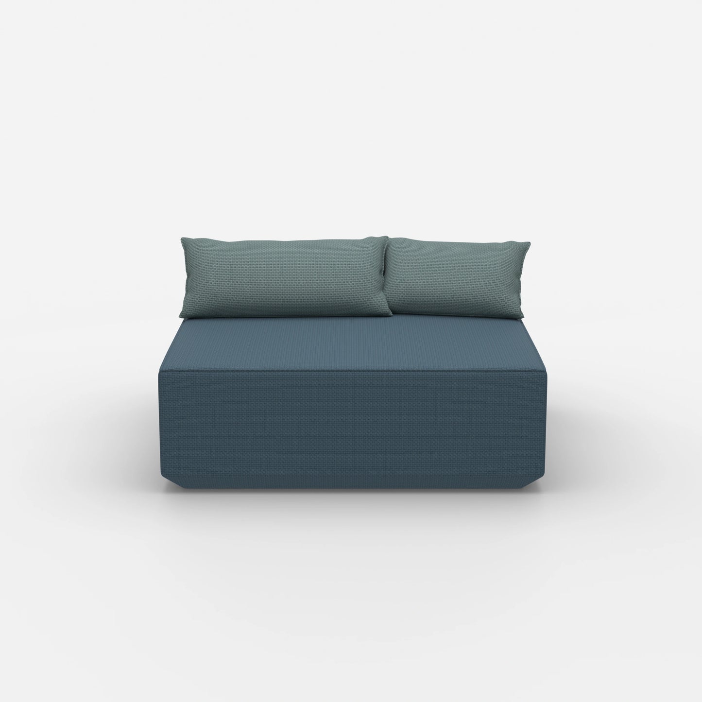 Pouf turchese visto frontalmente