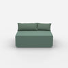 Pouf turchese visto frontalmente