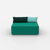 Pouf turchese visto frontalmente